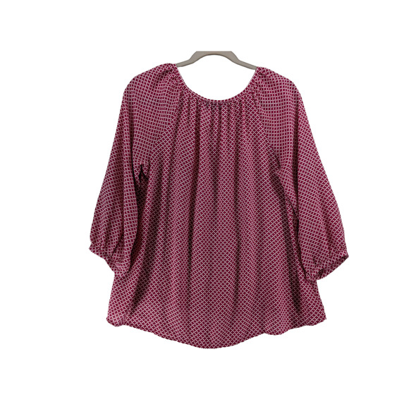 ANA Tunic Blouse M Pink Printed Hi Low V Split Neck Tie Front Office Relaxed Fit - Picture 5 of 12